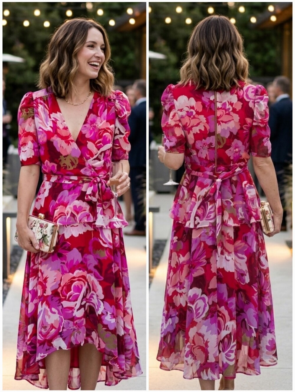 Floral Wrap Midi Dress in Pink
